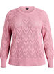 Gebreide blouse met patroon, golvende rand en ronde hals, Roze, Packshot image number 0