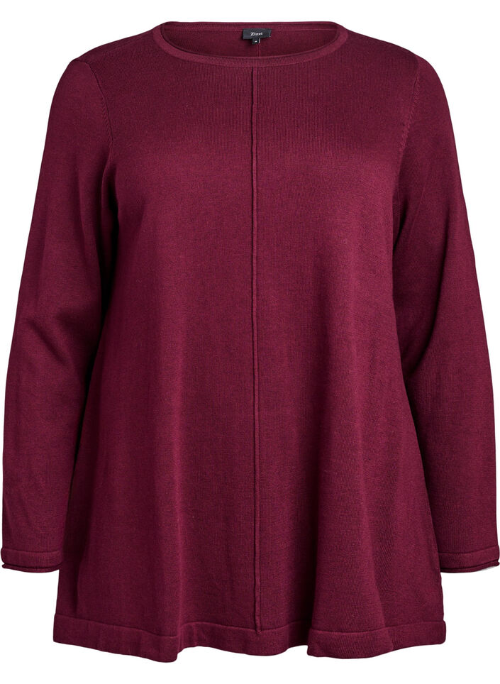 Gebreide blouse gemaakt van katoen en viscose., Donker Bordeaux, Packshot image number 0