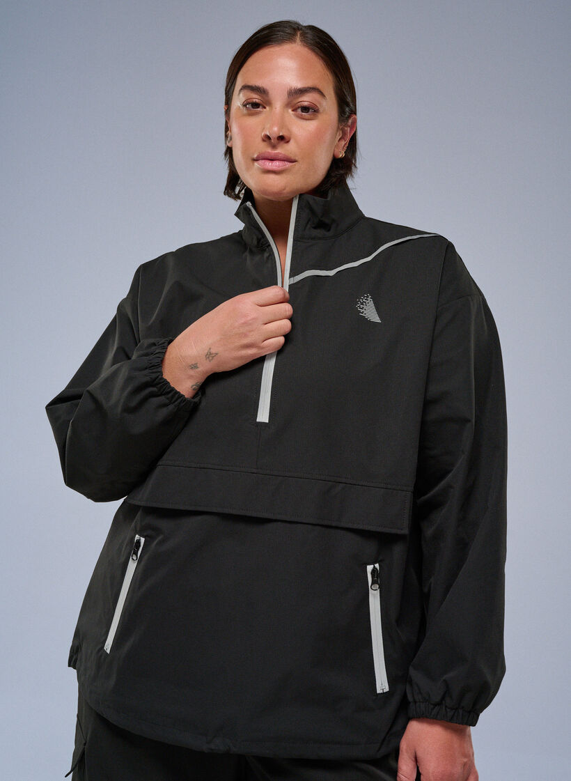Sportieve anorak met reflecterende details en zakken, Zwart, Image image number 0