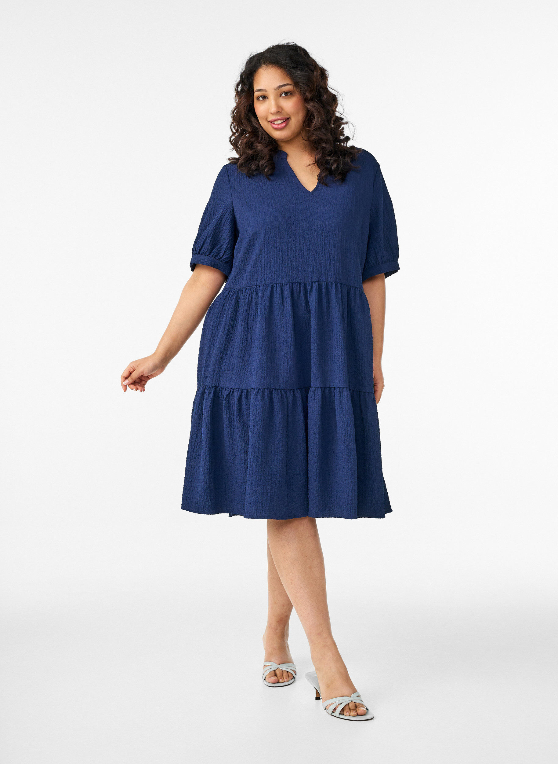 ZizziKorte A-lijn jurk, Blauw, Model image number 1