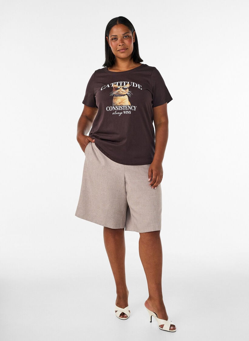 Katoenen T-shirt met print aan de voorkant, Bruin, Model image number 1