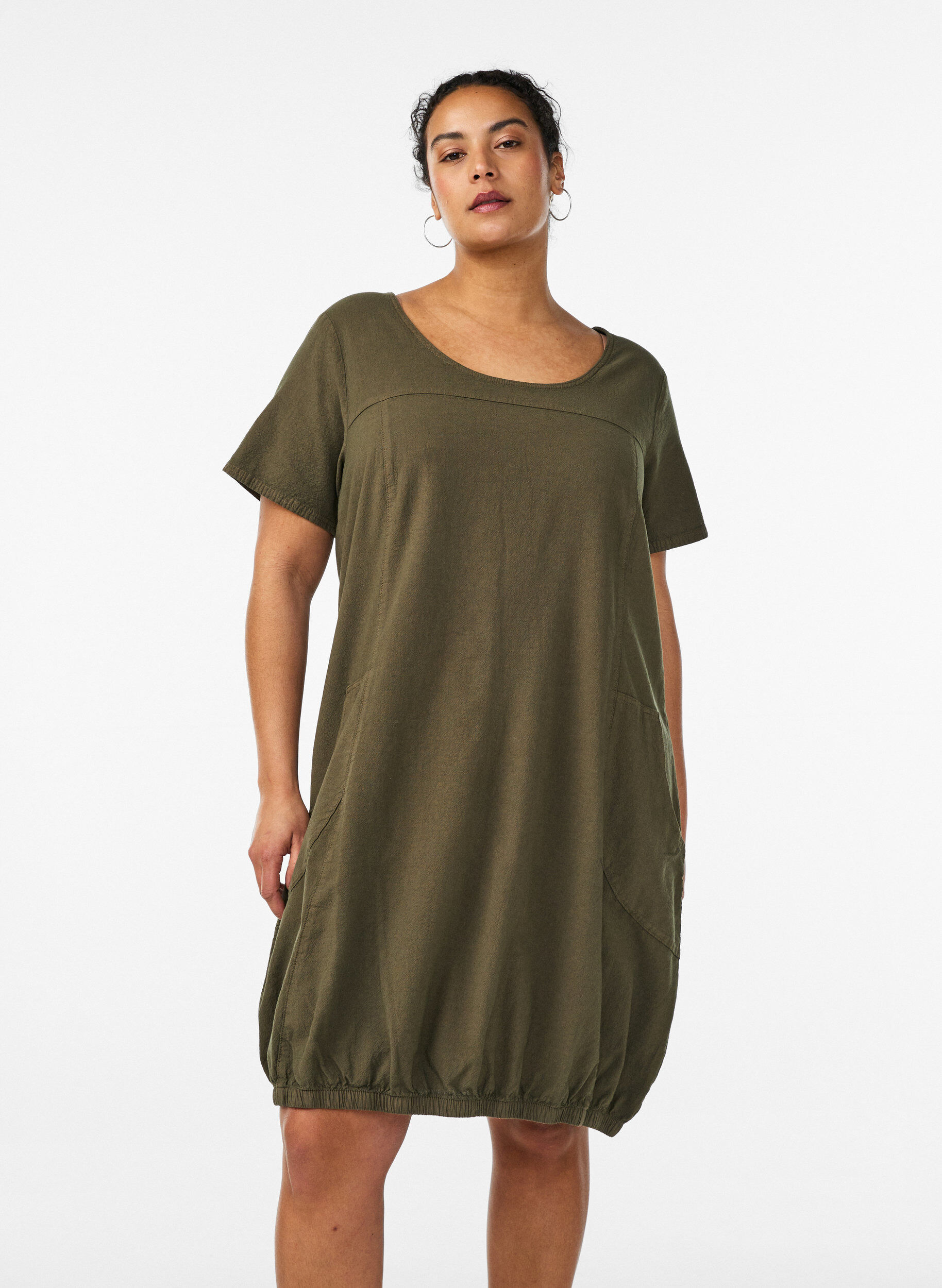 Katoenen jurk met korte mouwen, Groen, Model