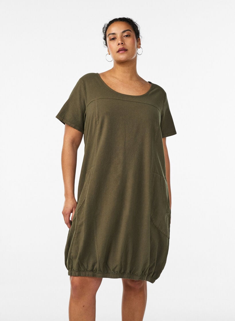 Katoenen jurk met korte mouwen, Groen, Model image number 0