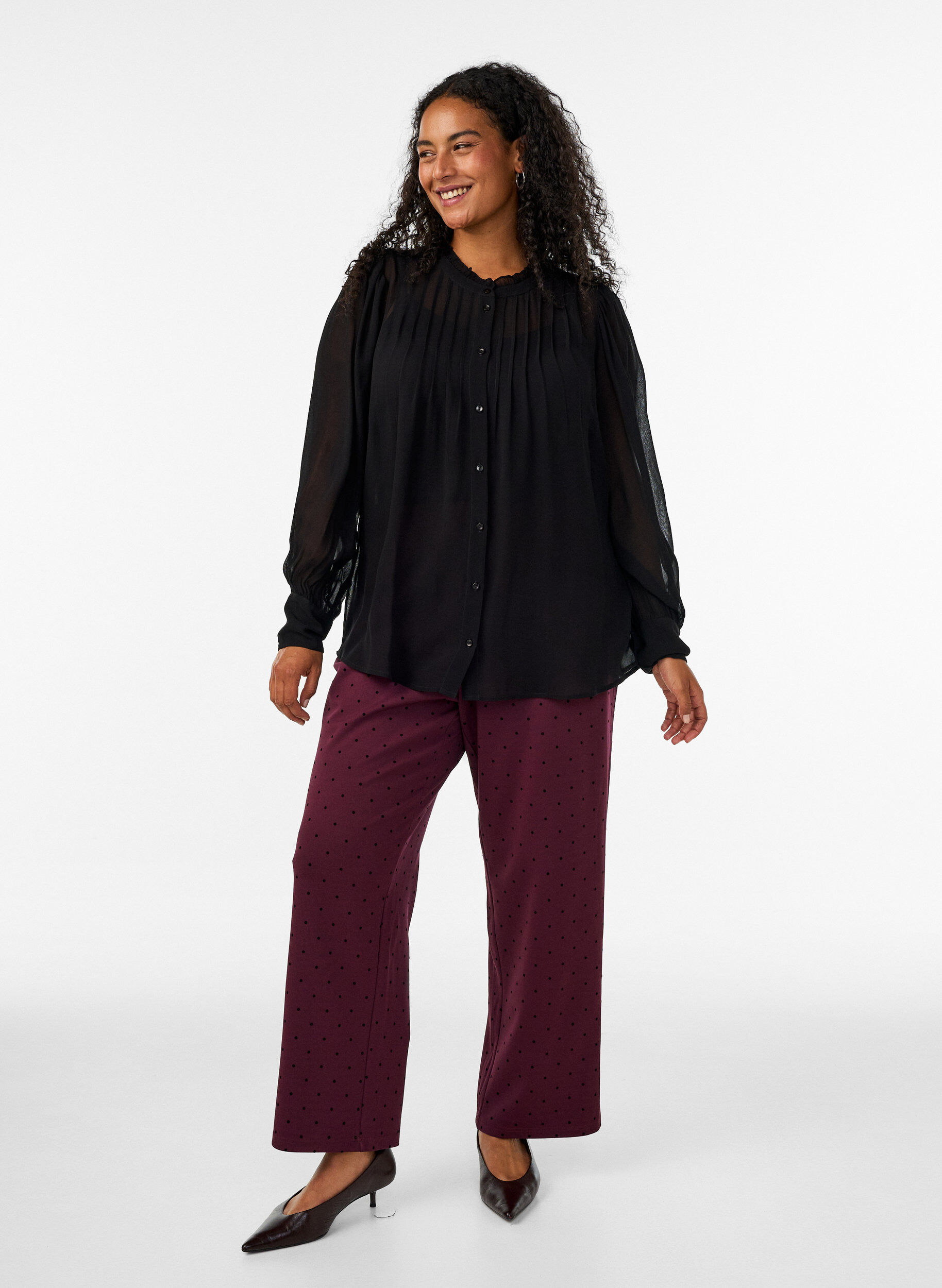 Gespikkelde broek met een high waist en straight-fit pijpen, Rood, Model