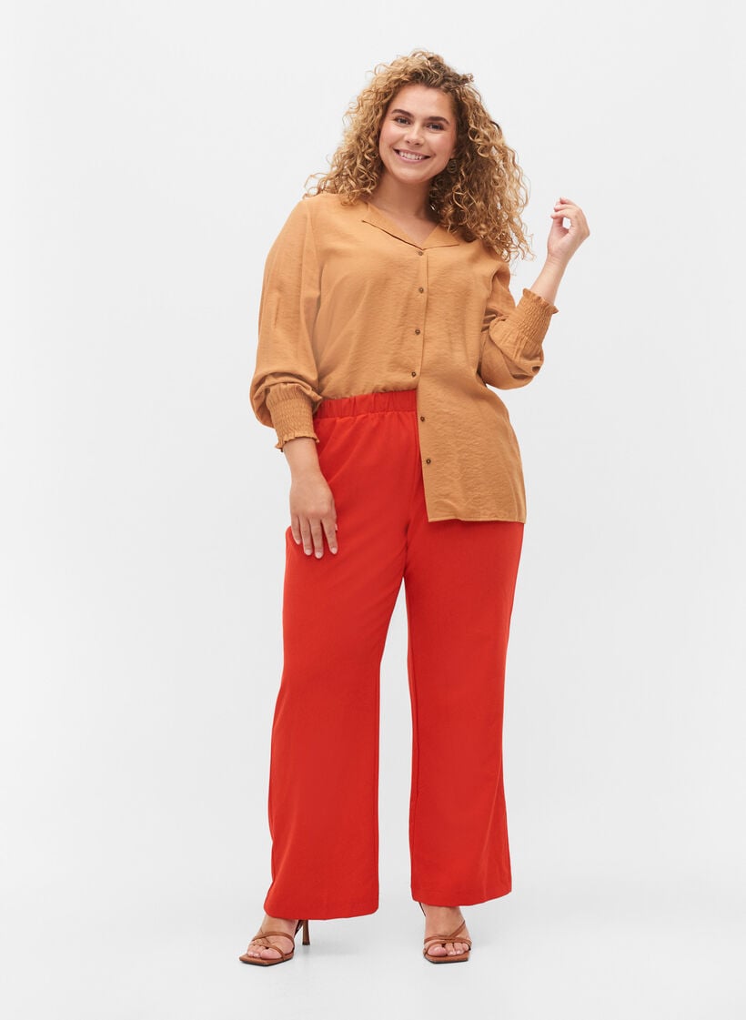Flared broek met elastiek in de taille, Rood, Model image number 0