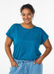 T-shirt met korte mouwen in een katoenmix, Blauw, Model image number 0