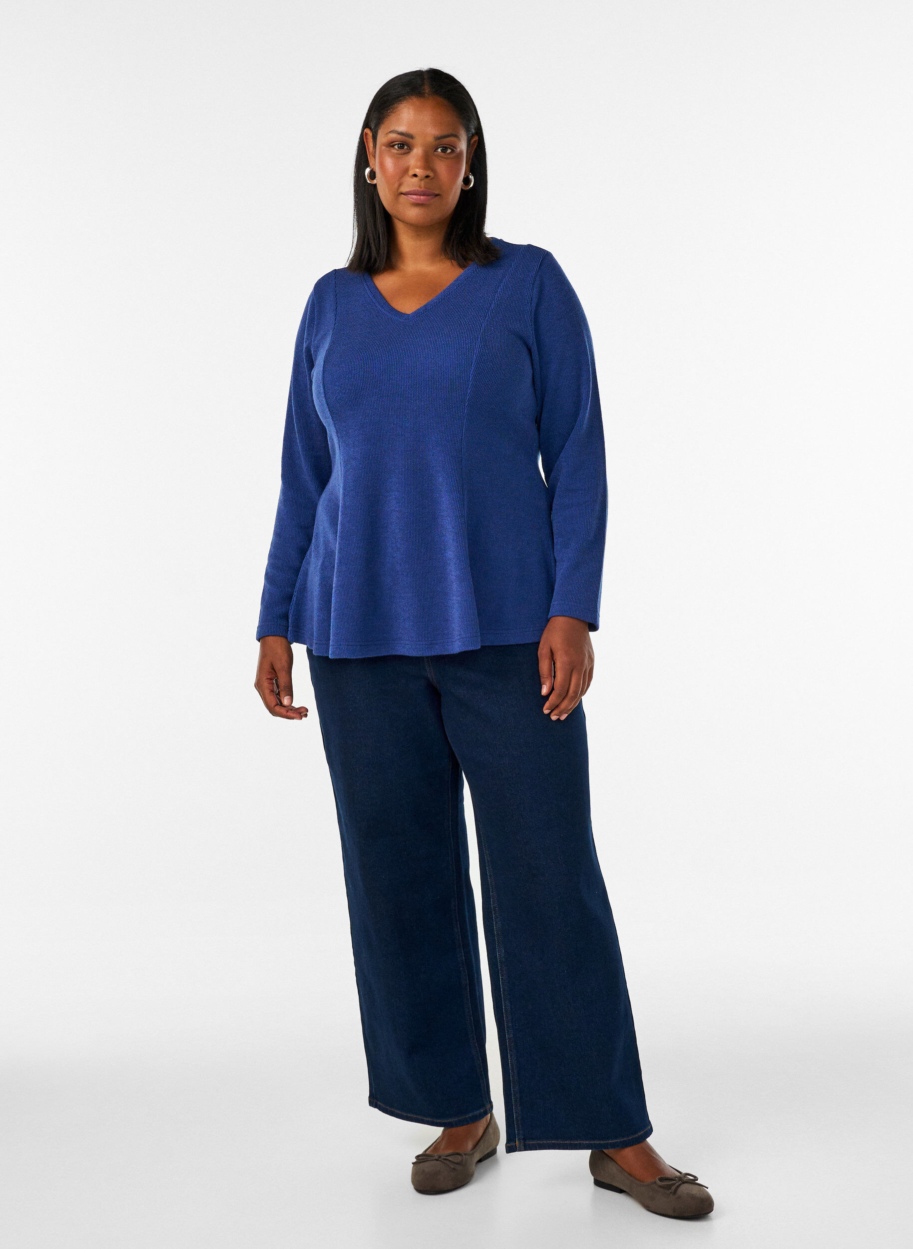 ZizziJersey blouse met een geribde textuur en een A-lijn pasvorm, Blauw, Model image number 1