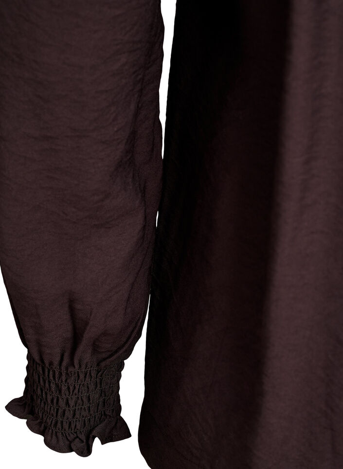 Viscose blouse met smock en geplooide details, Bruin, Packshot image number 3