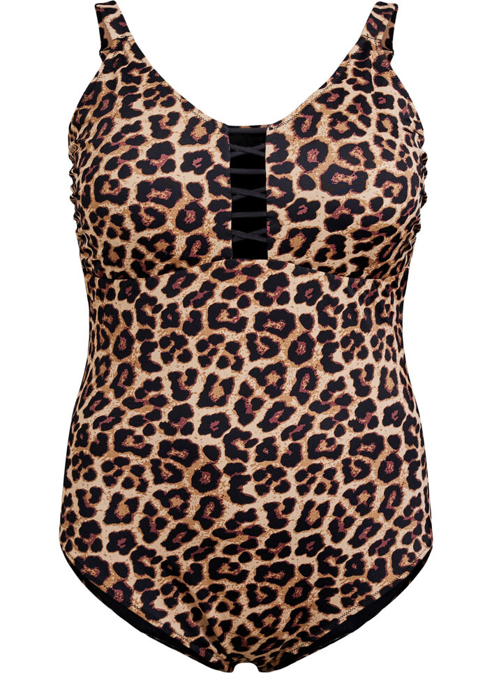Badpak met dierenprint en stringdetail, Leopard AOP, Packshot