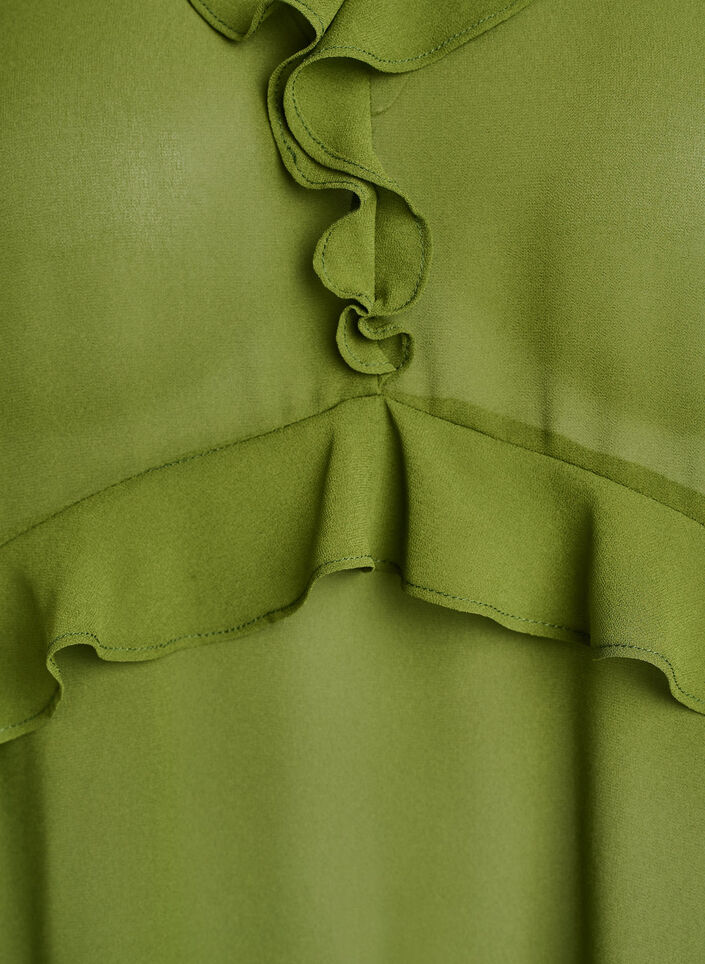 Lichtgewicht jurk met ruches en een V-hals, Groen, Packshot image number 2