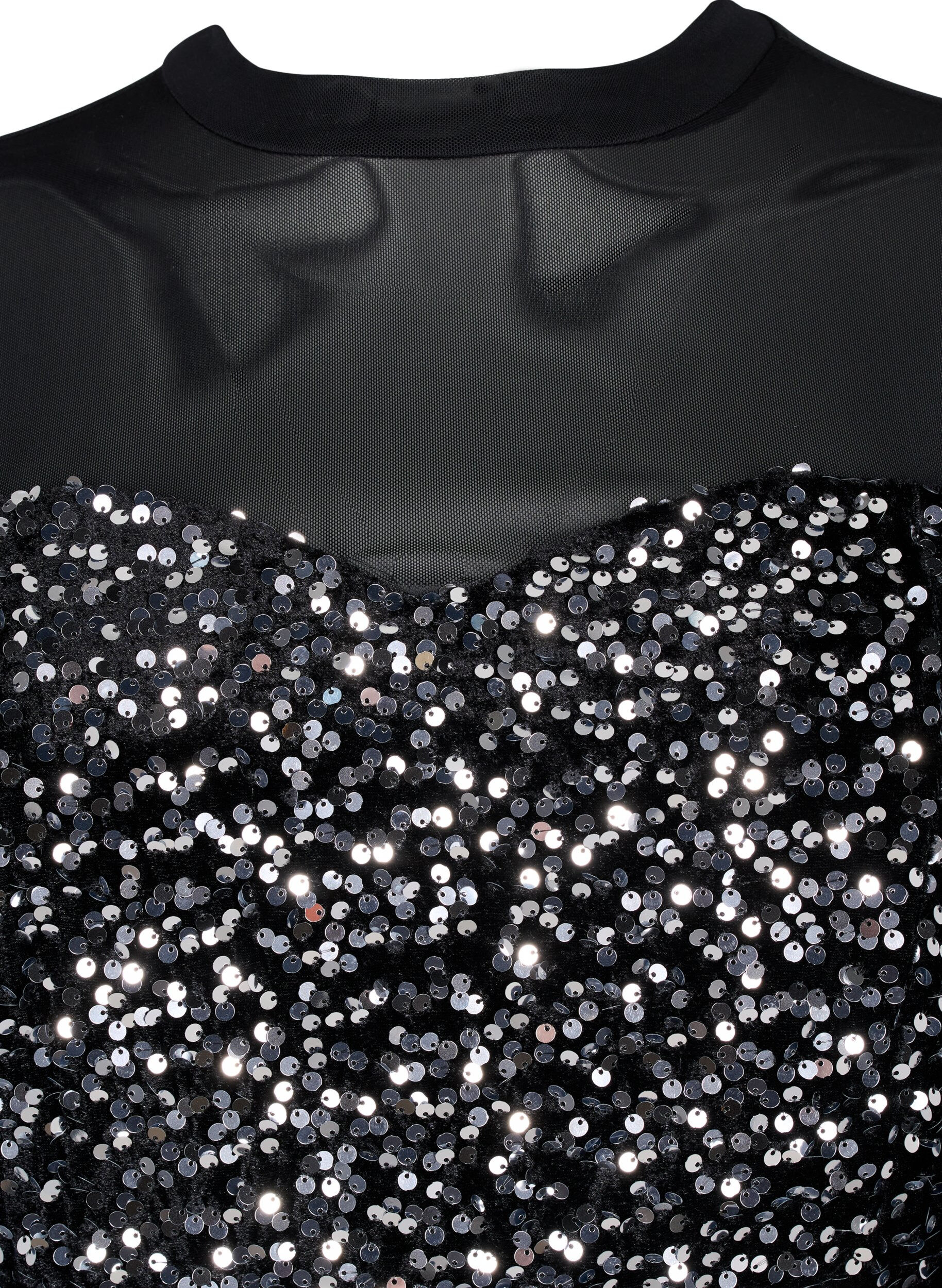 ZizziGlitterjurk met pailletten, Black w. Silver, Packshot image number 2