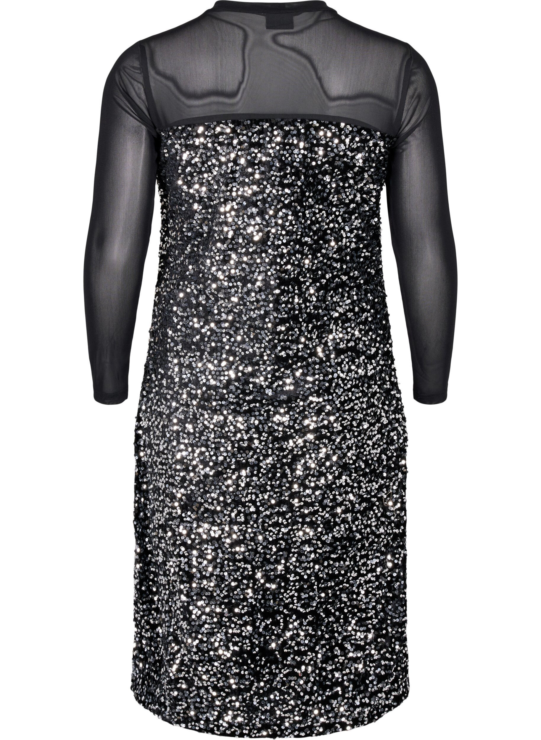 ZizziGlitterjurk met pailletten, Black w. Silver, Packshot image number 1
