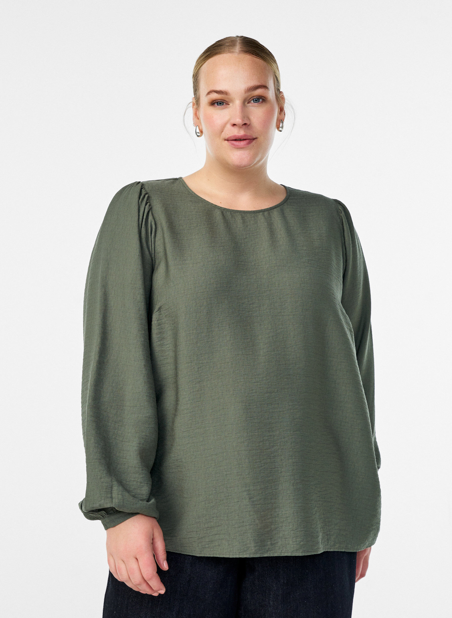 Viscose blouse met lange mouwen, Groen, Model