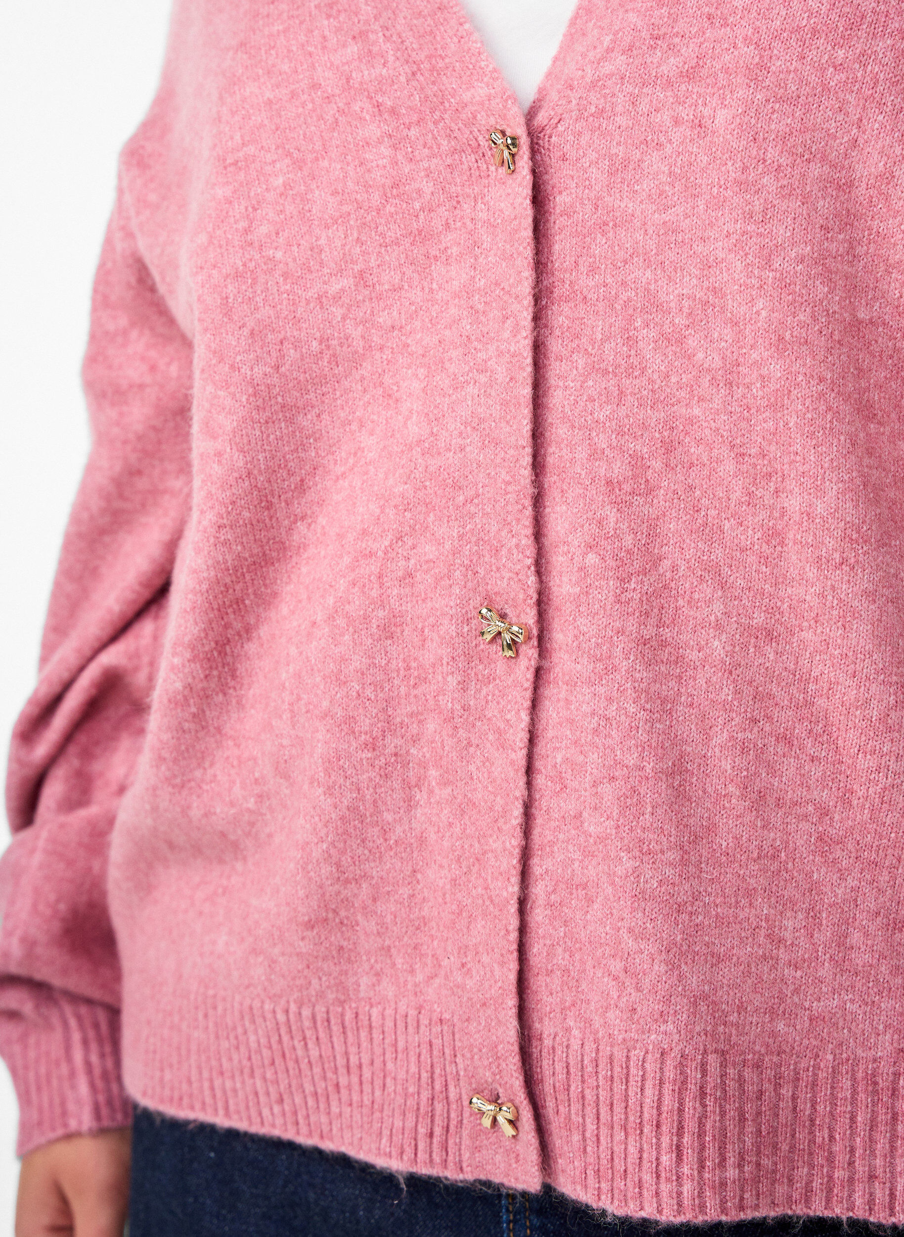 ZizziGebreid vest met wol en strikvormige knopen, Rood, Model image number 3