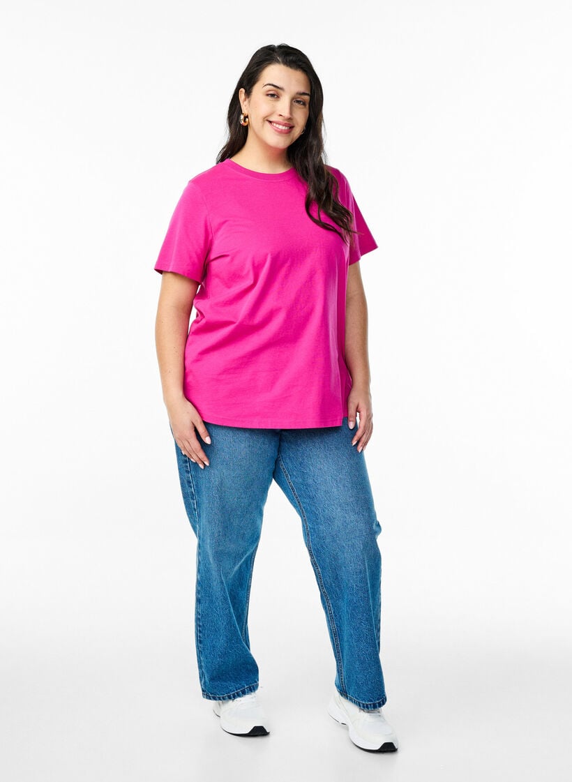 Basic katoenen T-shirt met ronde hals, Roze, Model image number 1