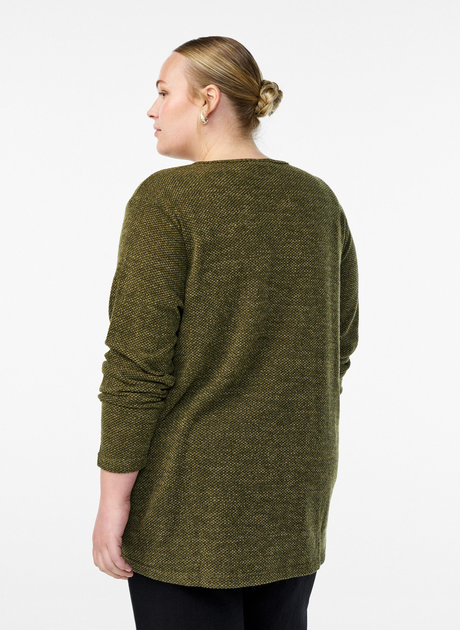 ZizziBlouse met lange mouwen en structuur, Groen, Model image number 2