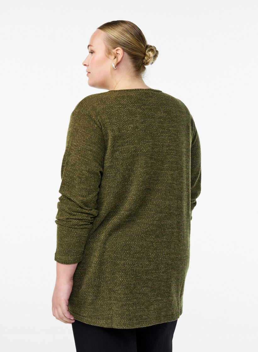 Blouse met lange mouwen en structuur, Groen, Model image number 2