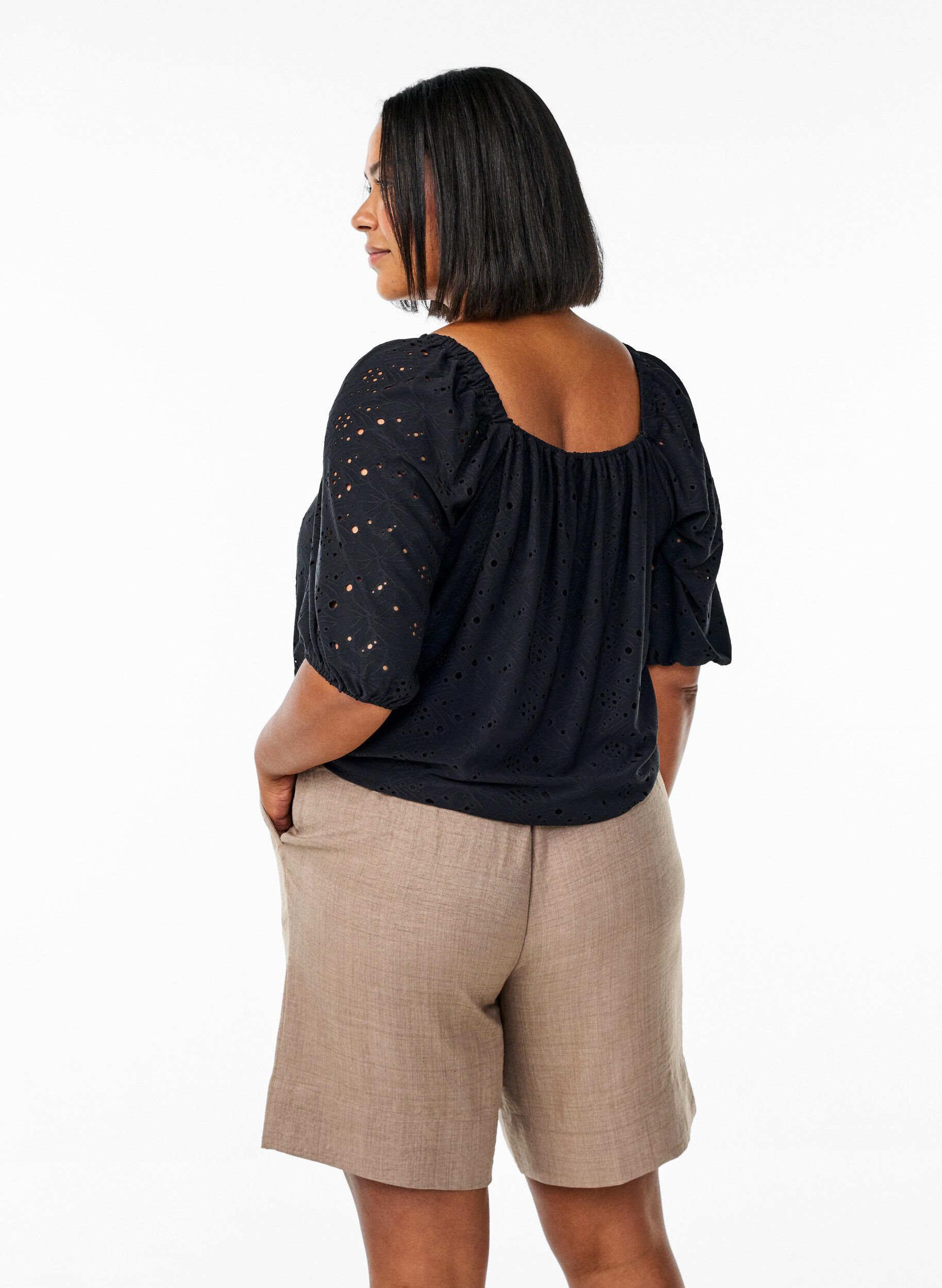 ZizziKorte broek met zakken en hoge taille, Bruin, Model image number 2