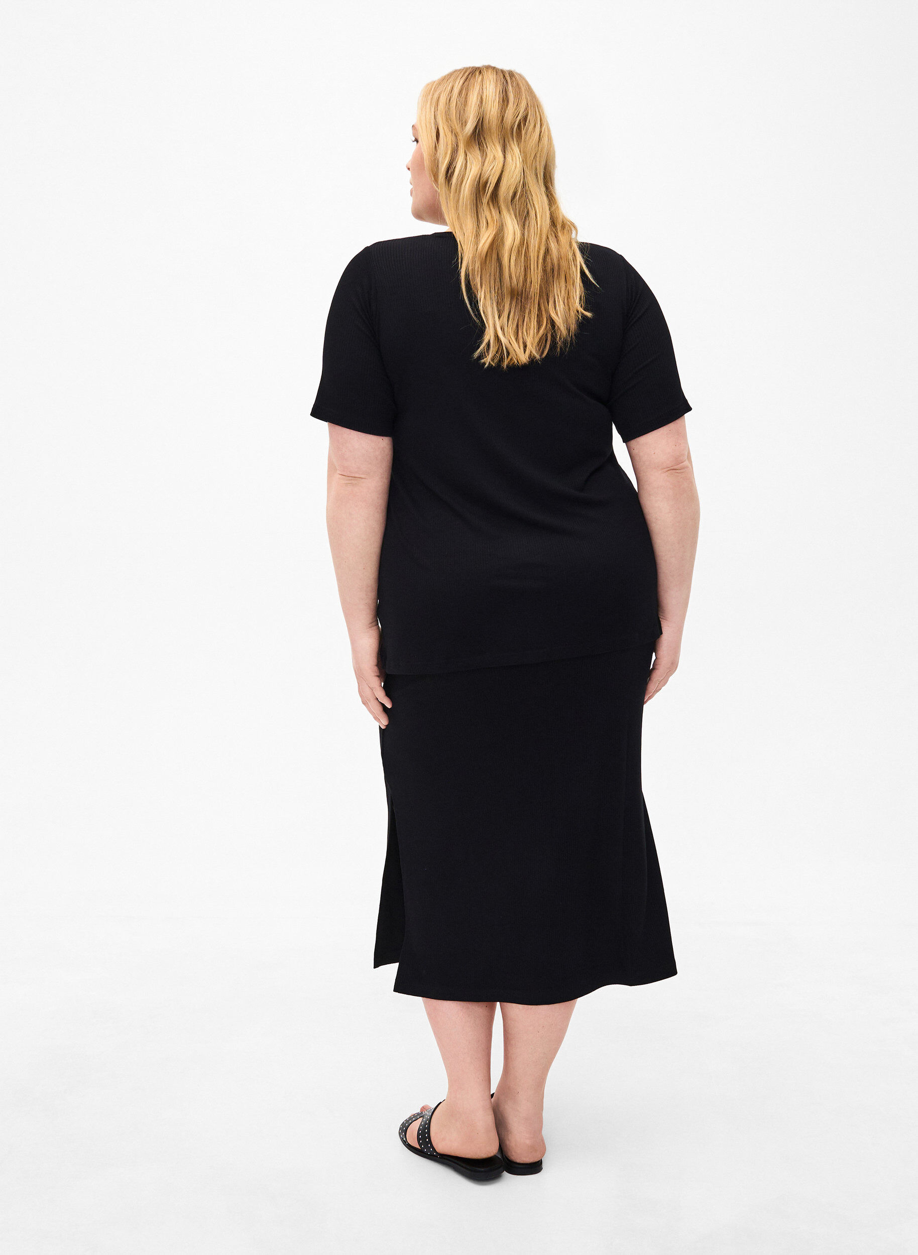 ZizziViscose midirok met slanke pasvorm, Zwart, Model image number 2