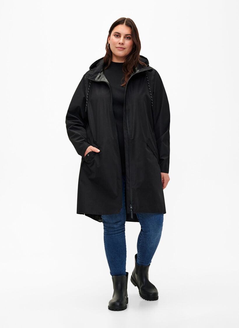 Imperm&eacute;able avec poches et capuche, Noir, Model image number 1