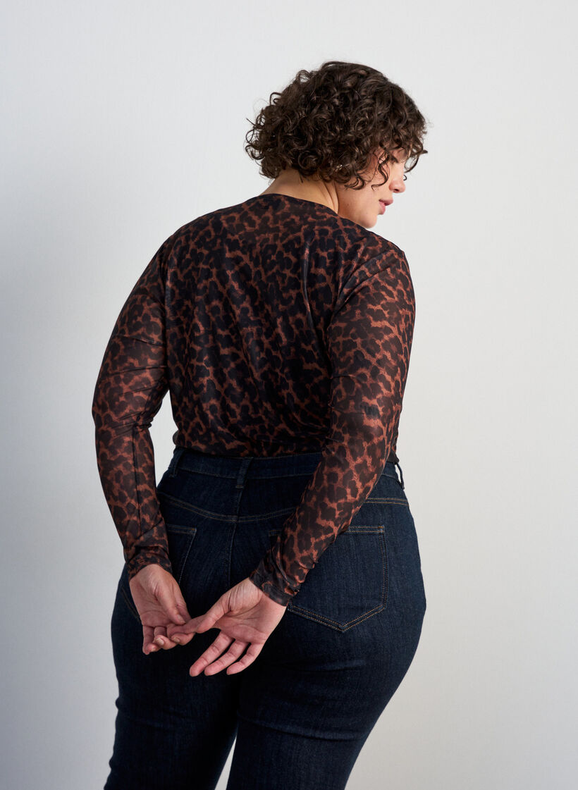 Mesh blouse met print, Bruin, Model image number 2