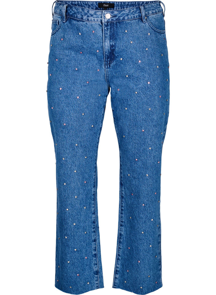 Hoog getailleerde Gemma jeans met strass-steentjes, Blue Denim, Packshot