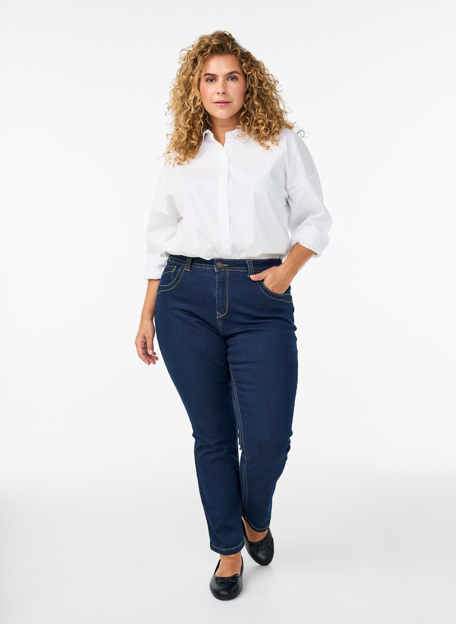 Slim fit Vilma jeans met hoge taille, Blauw, Model