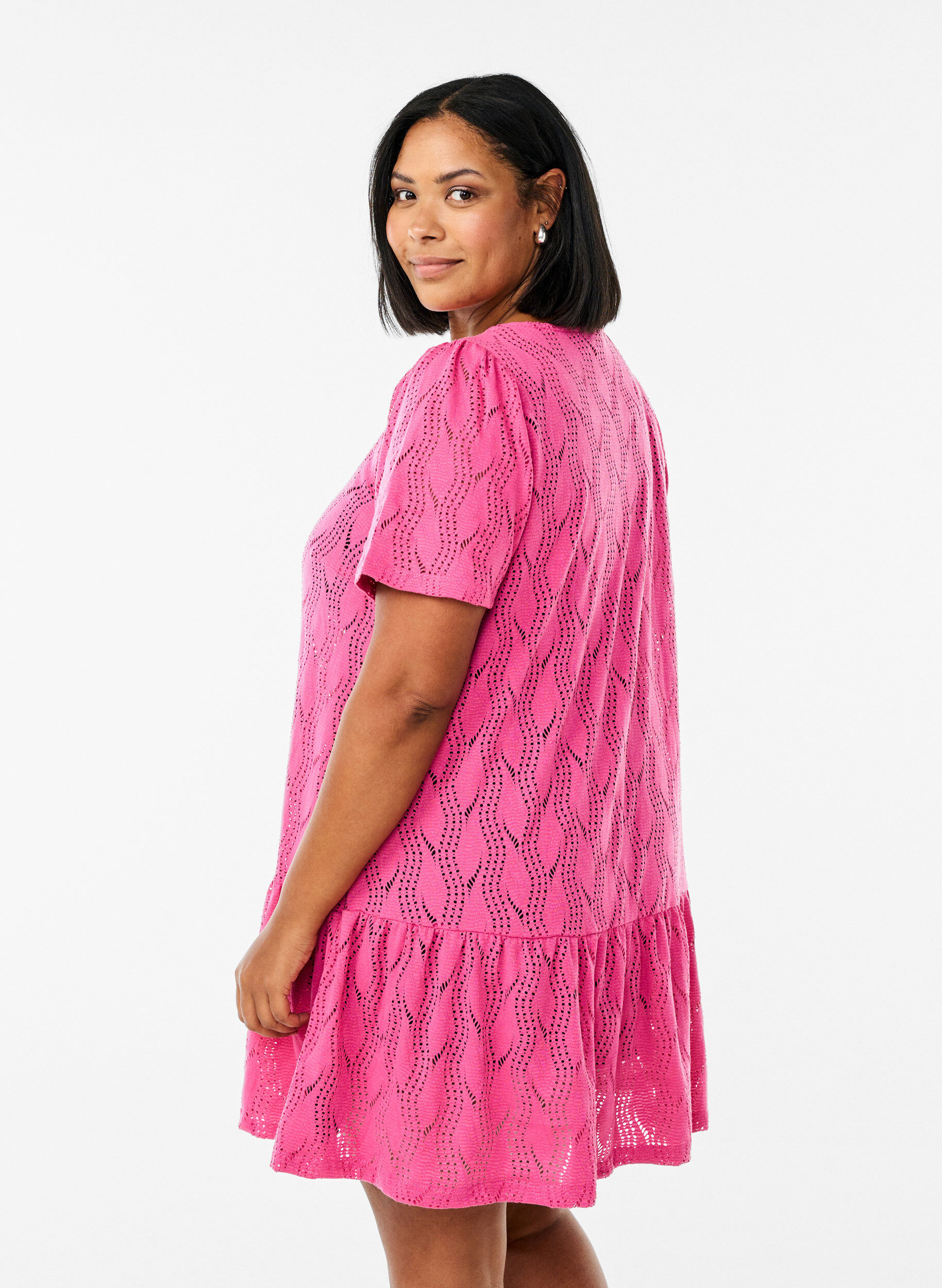 ZizziKorte jersey jurk met oogjespatroon, Roze, Model image number 2