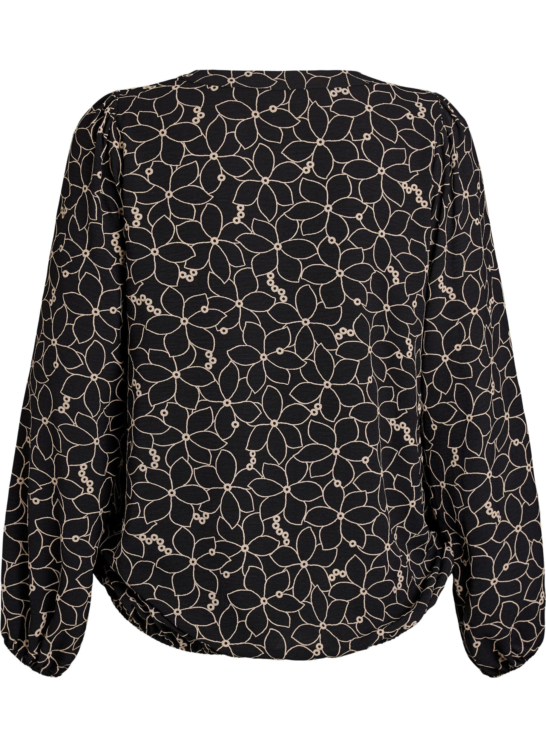 ZizziBlouse met lange mouwen met bloemenborduursel, Zwart, Packshot image number 1
