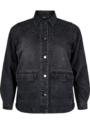 ZizziDenimjas met rhinestones en grote zakken aan de voorkant, Grey Denim, Packshot image number 0