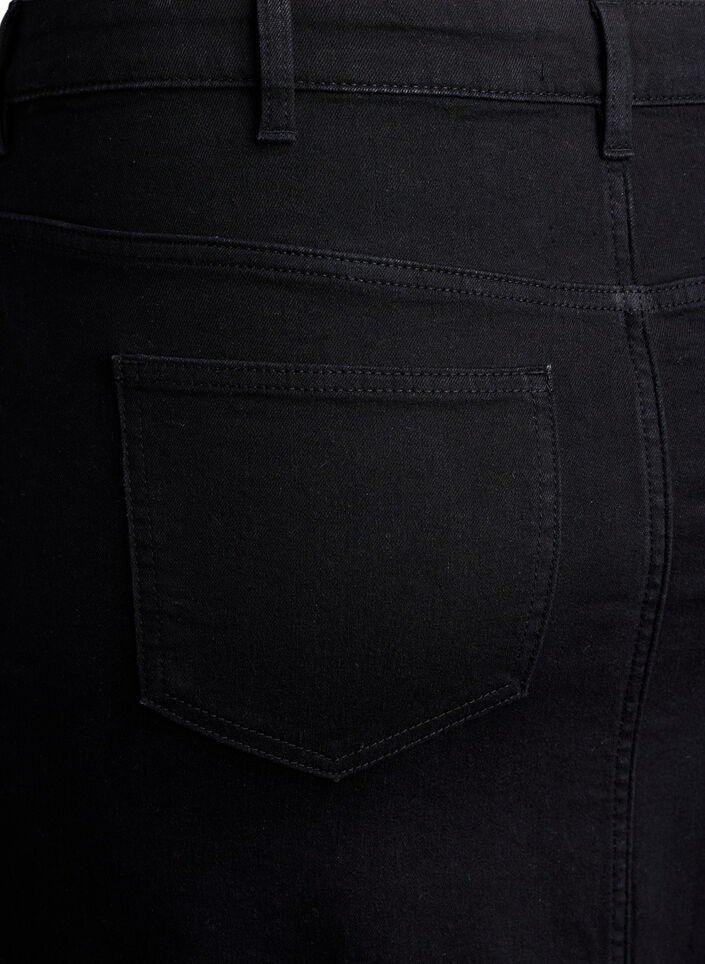 Halflange denimrok met een voorsplit, Zwart, Packshot image number 3