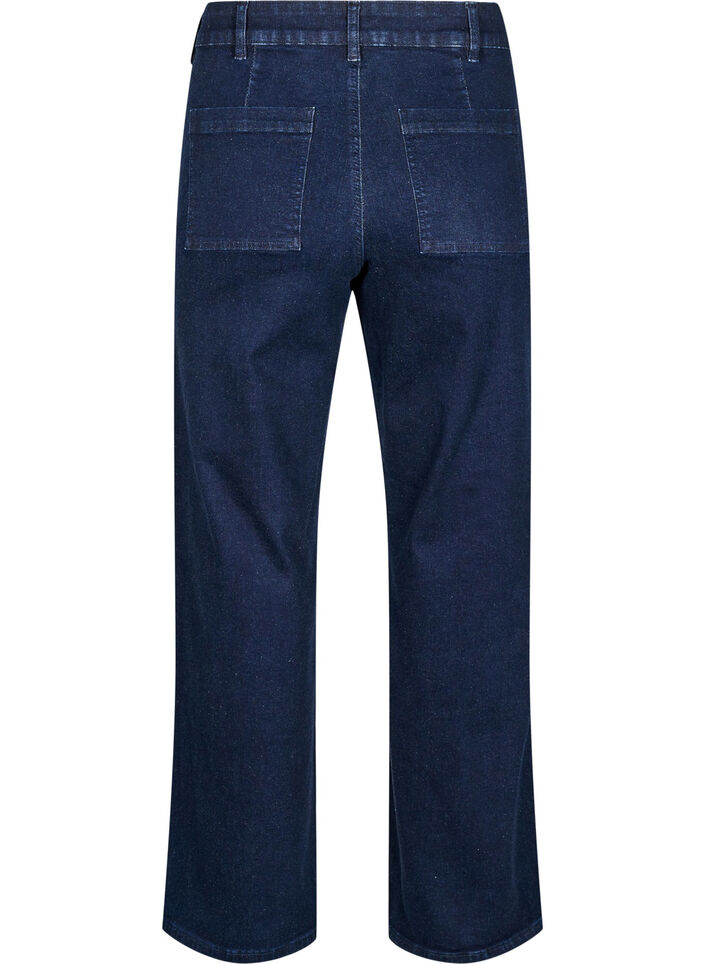 Jeans met hoge taille en wijde pijpen, Blauw, Packshot image number 1