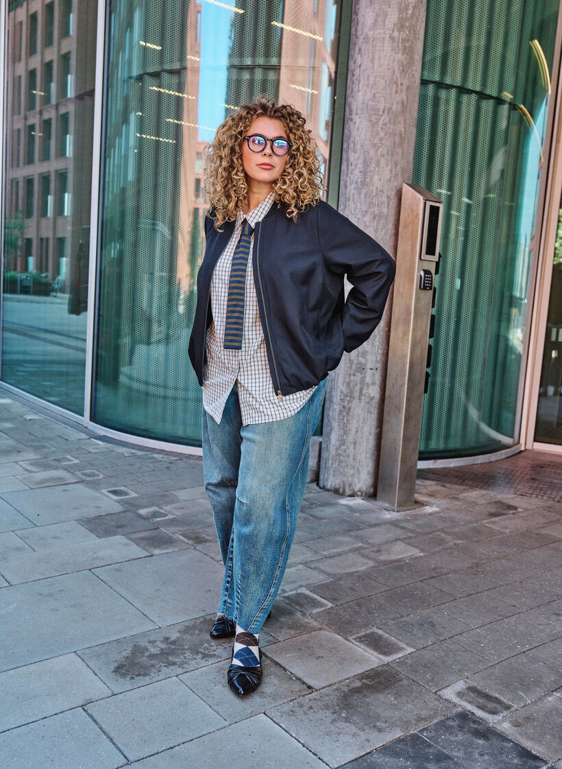 Barrel-fit jeans met een distressed wash, Blauw, Image image number 0
