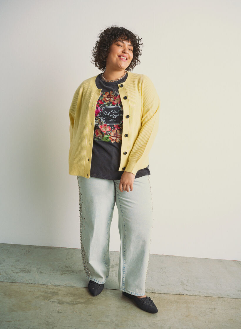 Vest van ribtricot met knopen, Geel, Image image number 0