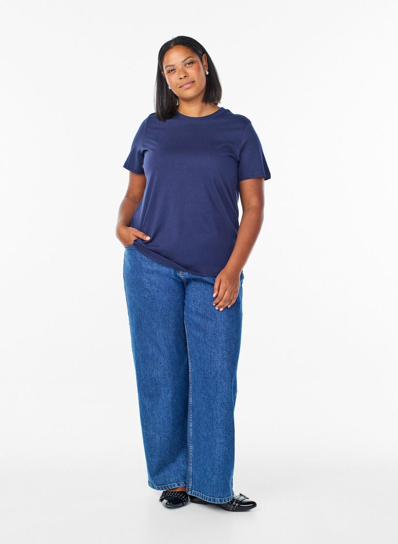Basic katoenen T-shirt met ronde hals, Blauw, Model image number 1
