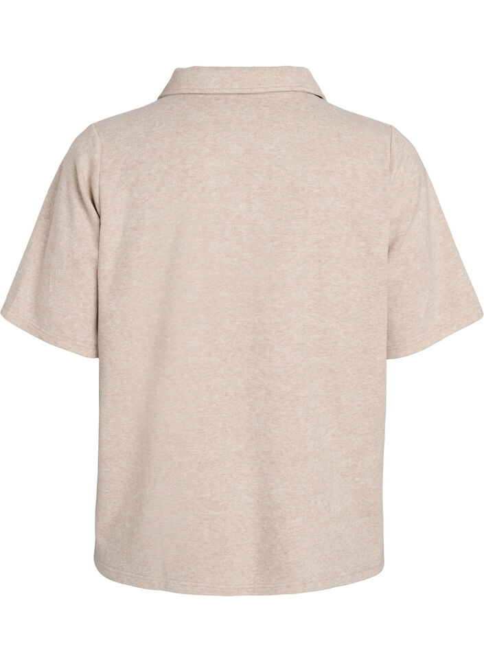 Jerseyblouse met kraag en korte mouwen, Bruin, Packshot image number 1