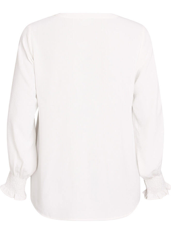 Blouse avec poignets smock&eacute;s et col en V, Vanille, Packshot image number 1