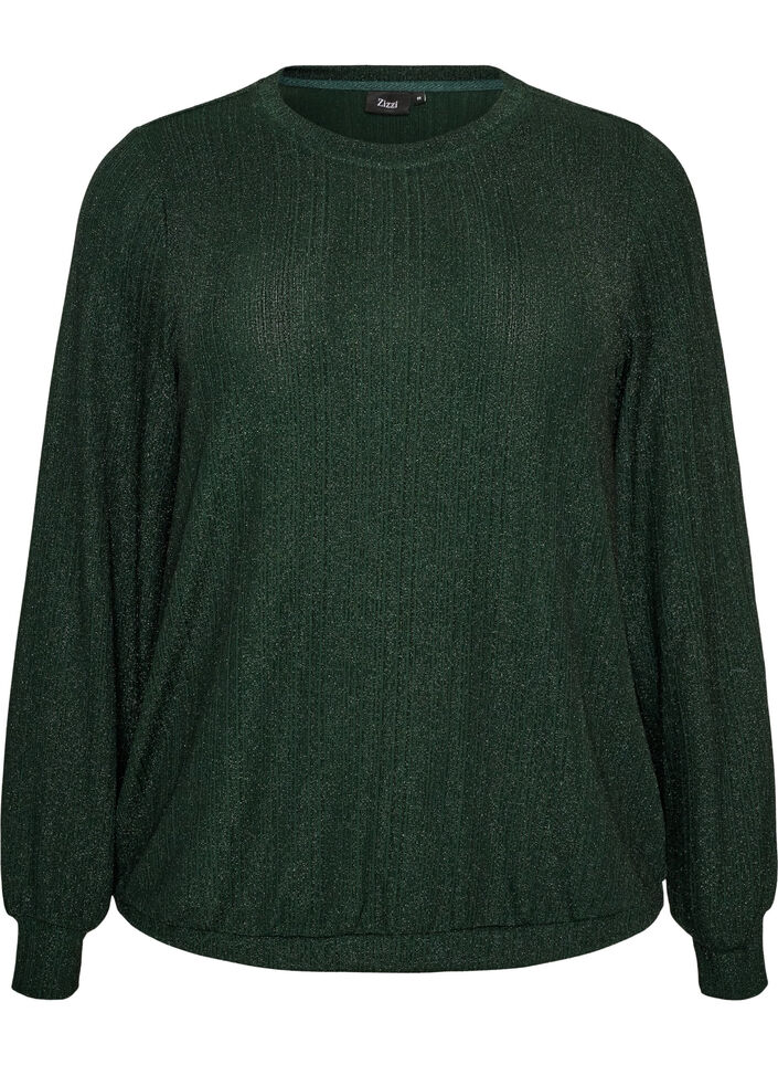 Blouse met verticale structuur en glitterdraad, Groen, Packshot image number 0