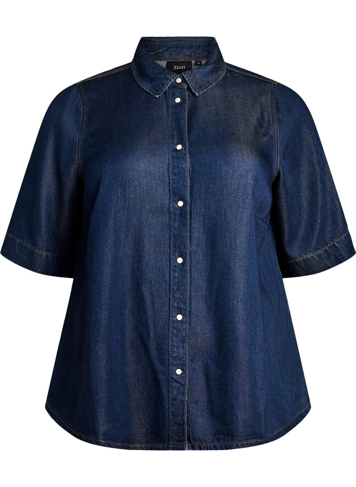 Denimlook lyocell shirt met korte mouwen, Blauw, Packshot