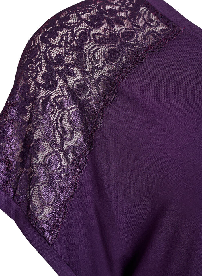 Viscose nachtjapon met kanten details, Paars, Packshot image number 3