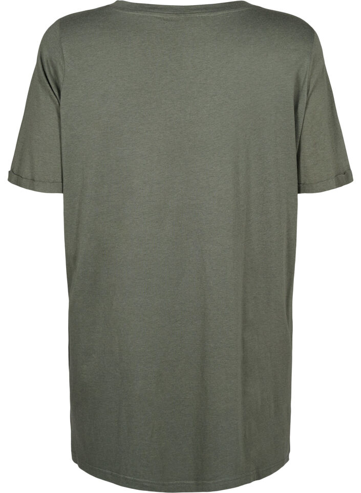 Enkelkleurig oversized T-shirt met V-hals, Groen, Packshot image number 1