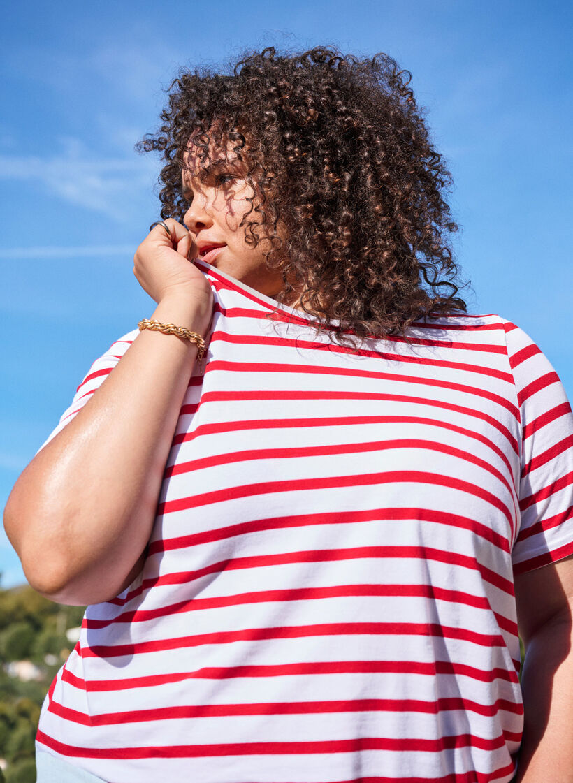 Gestreept T-shirt van biologisch katoen, Rood, Image image number 0
