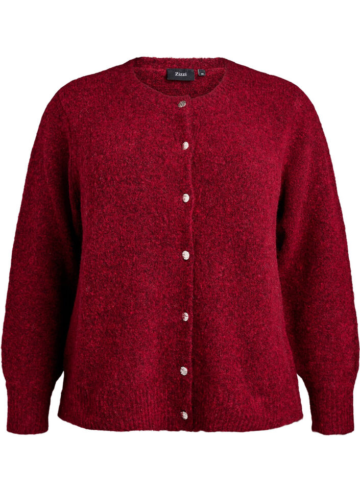 Cardigan met wol en alpaca en decoratieve knopen, Rood, Packshot image number 0