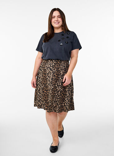 ZizziGewassen T-shirt met bloemvormige pailletten, Grijs, Model image number 1