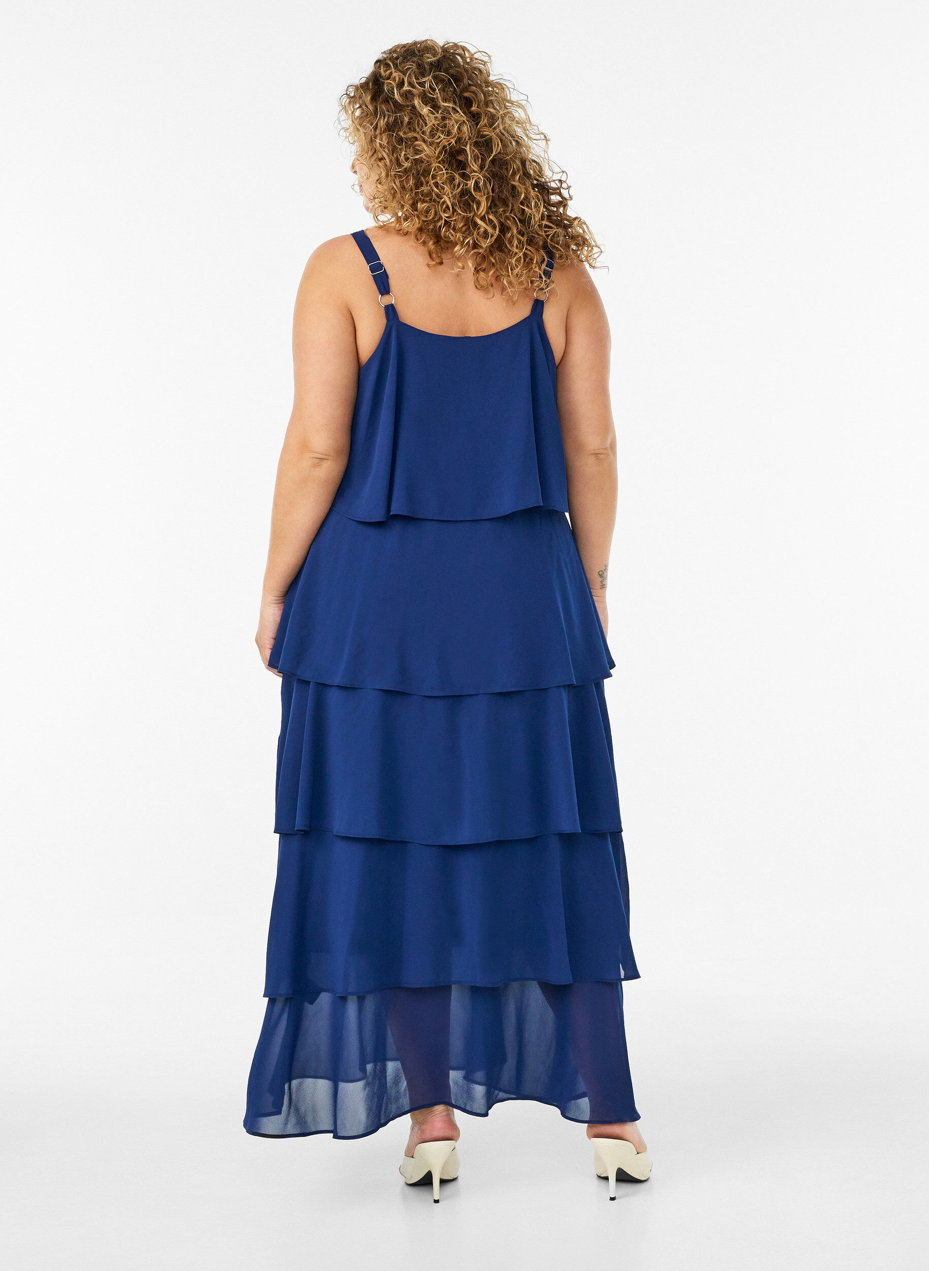 ZizziMaxi jurk met ruches en afneembare cape, Blauw, Model image number 1