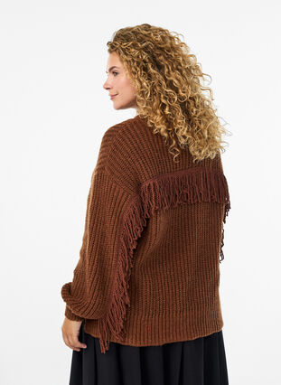 ZizziGebreide blouse met franjes aan de achterkant, Tiramisu, Model image number 0