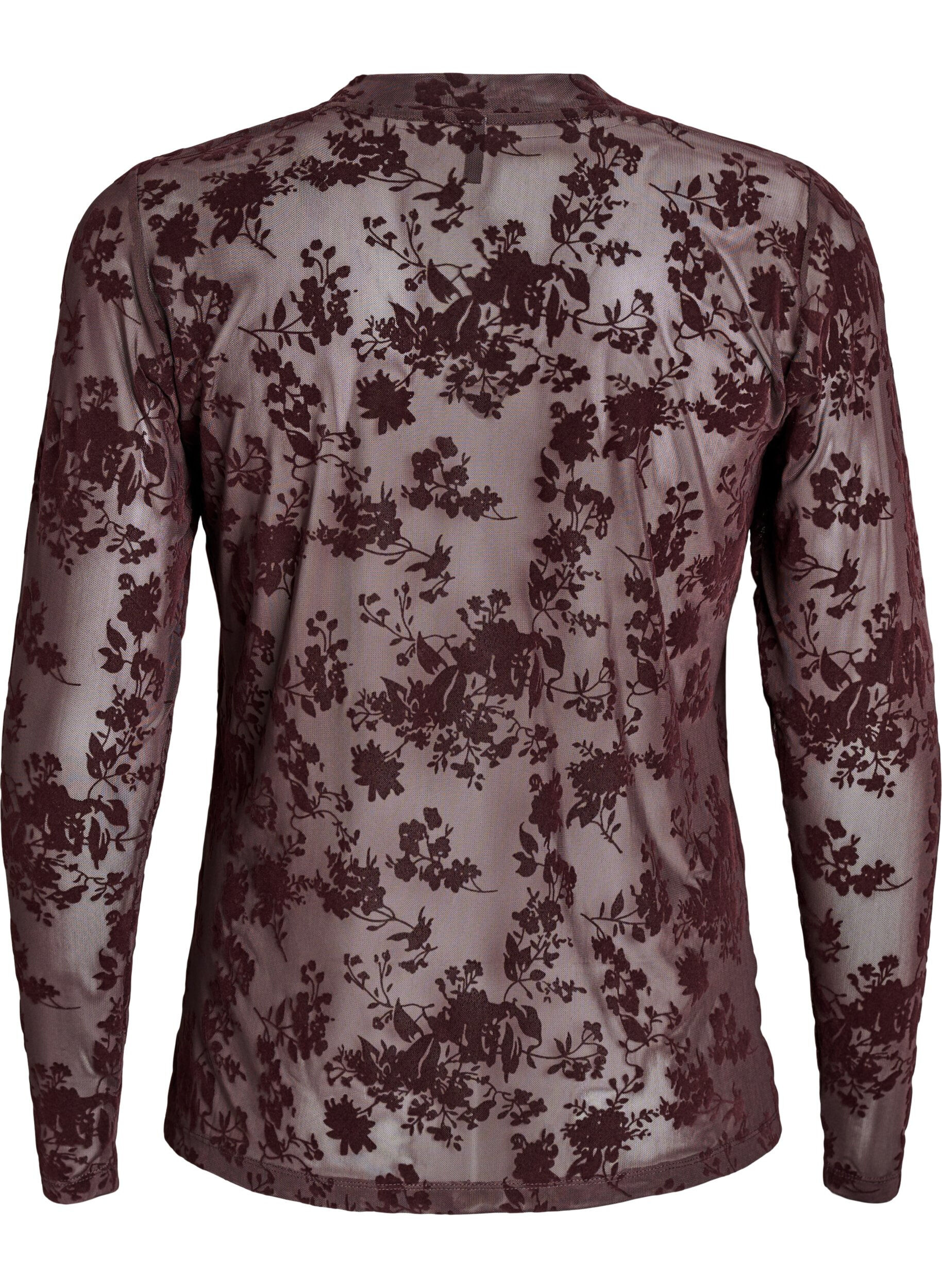 ZizziMesh blouse met bloemenpatroon, Bruin, Packshot image number 1