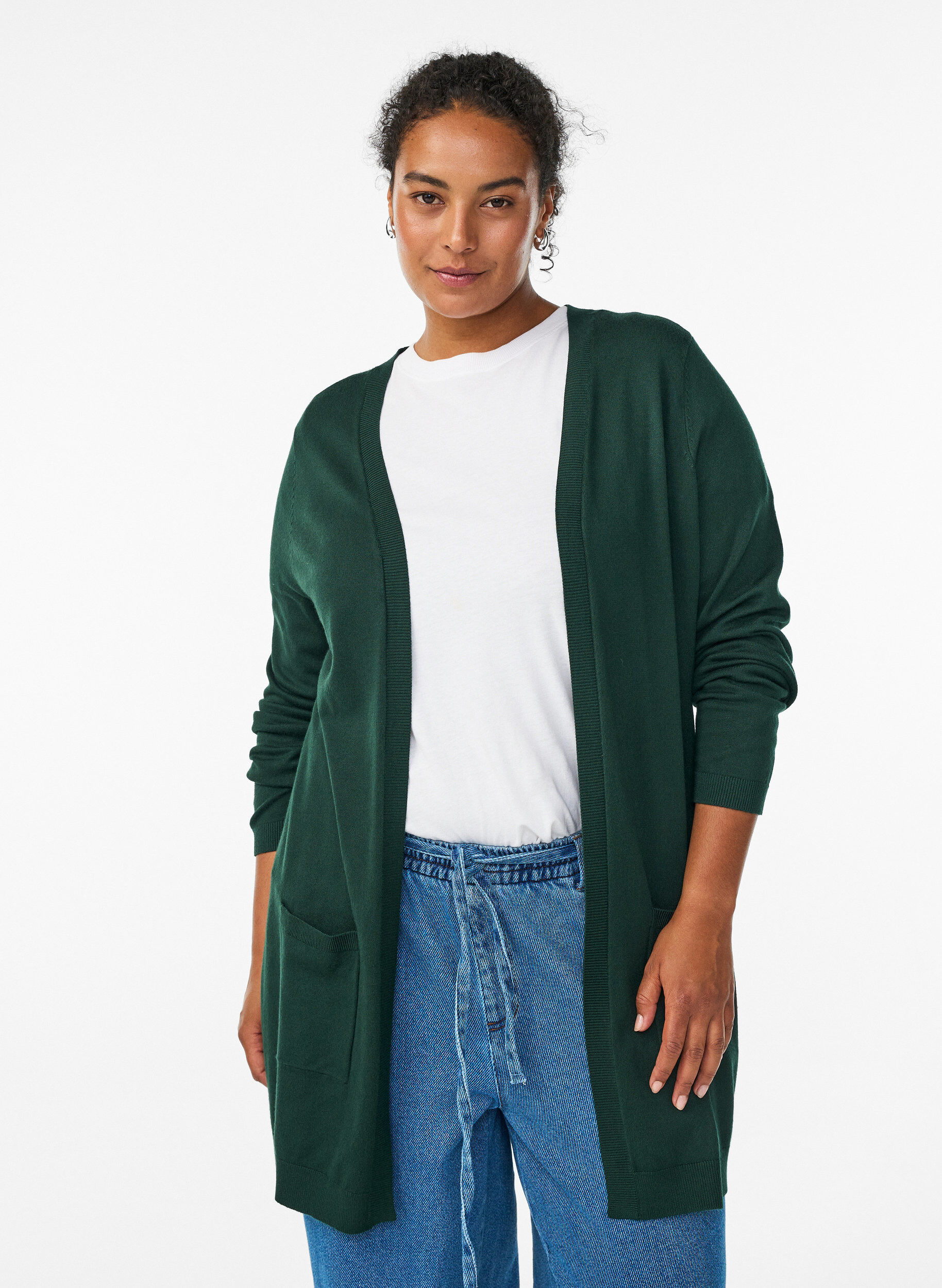 ZizziLang gebreid vest van een viscose mix, Groen, Model image number 0