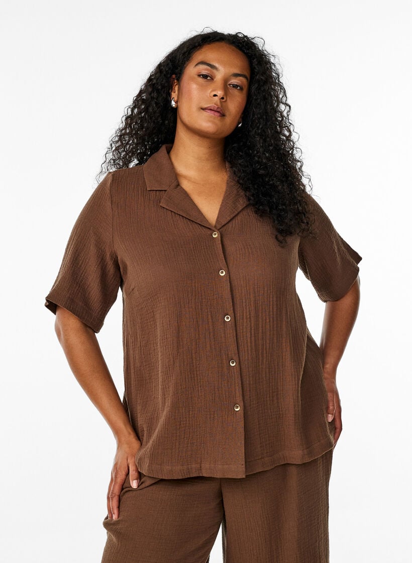 Shirt met korte mouwen van katoen mousseline, Rain Drum, Model