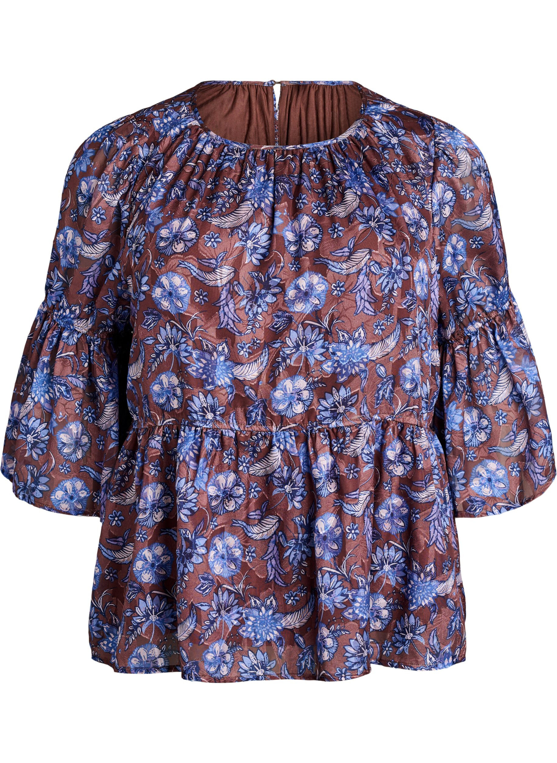 Blouse fleurie avec manches &agrave; volants